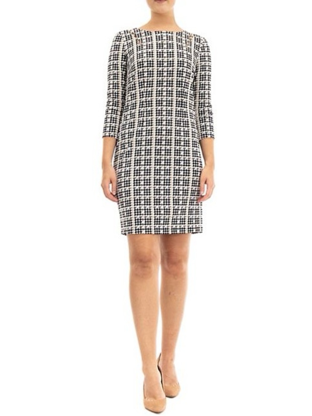 🏡 Nina Leonard Houndstooth Shift Dress - Cream& Black - Size XL